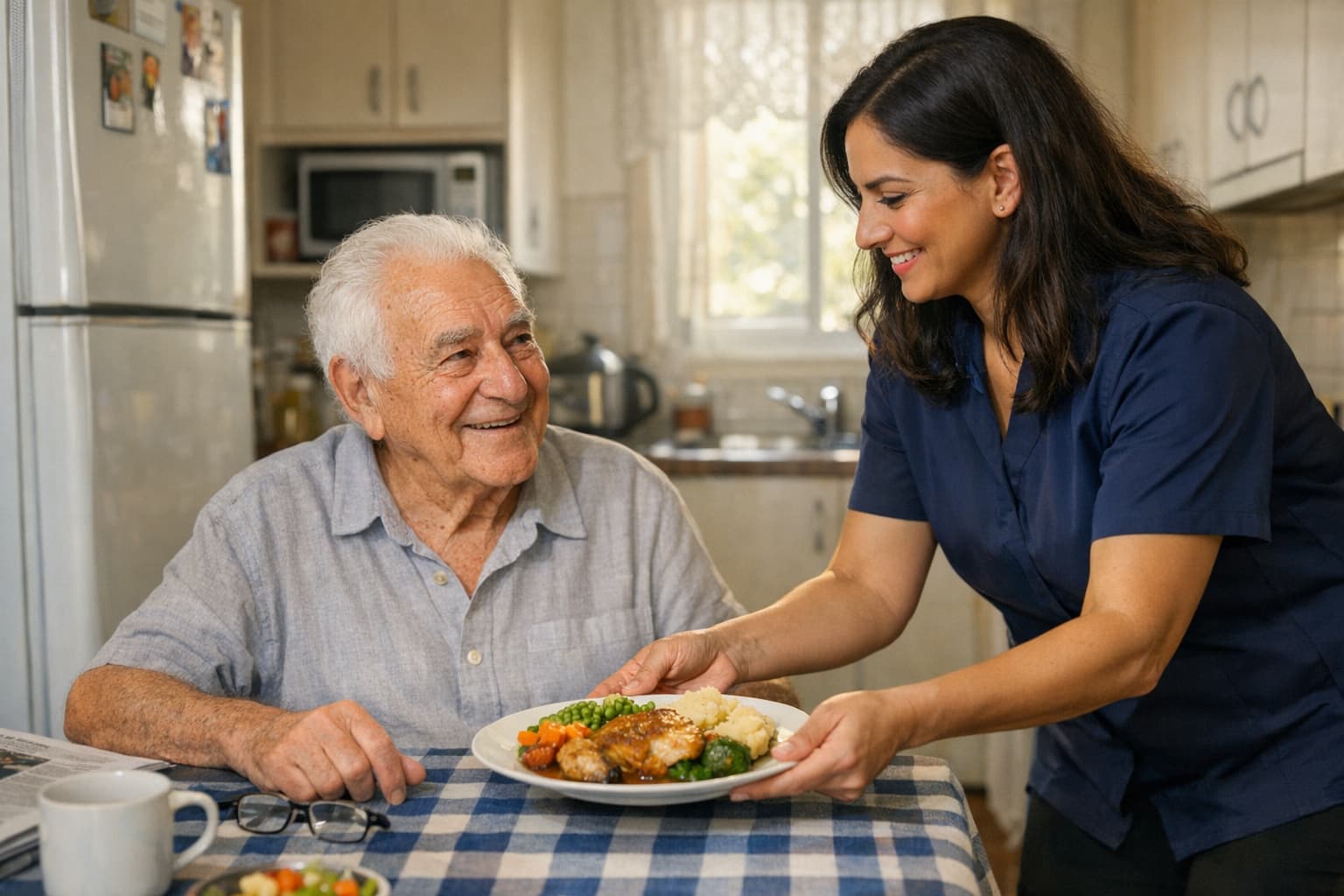 Elderly woman receiving personal care support at home