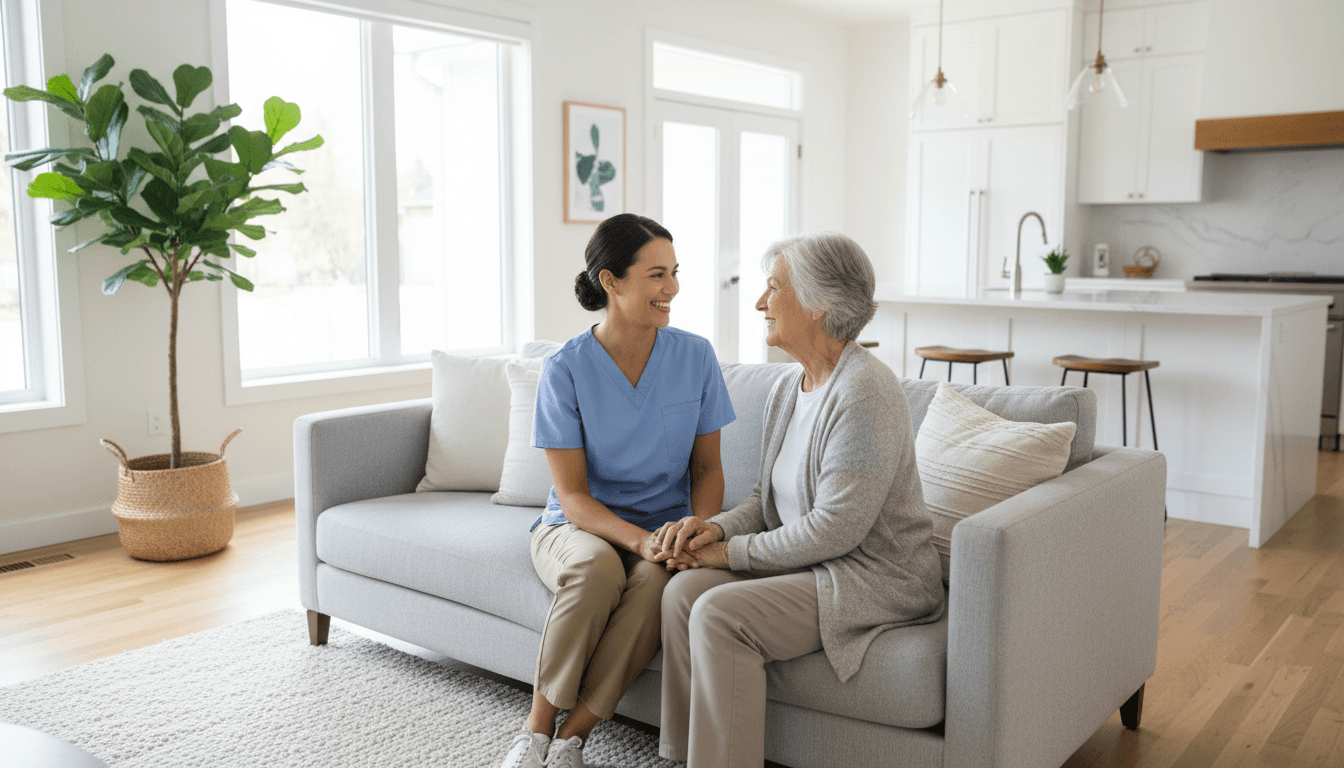 Premium Inhome Care worker providing personal care support to an elderly client